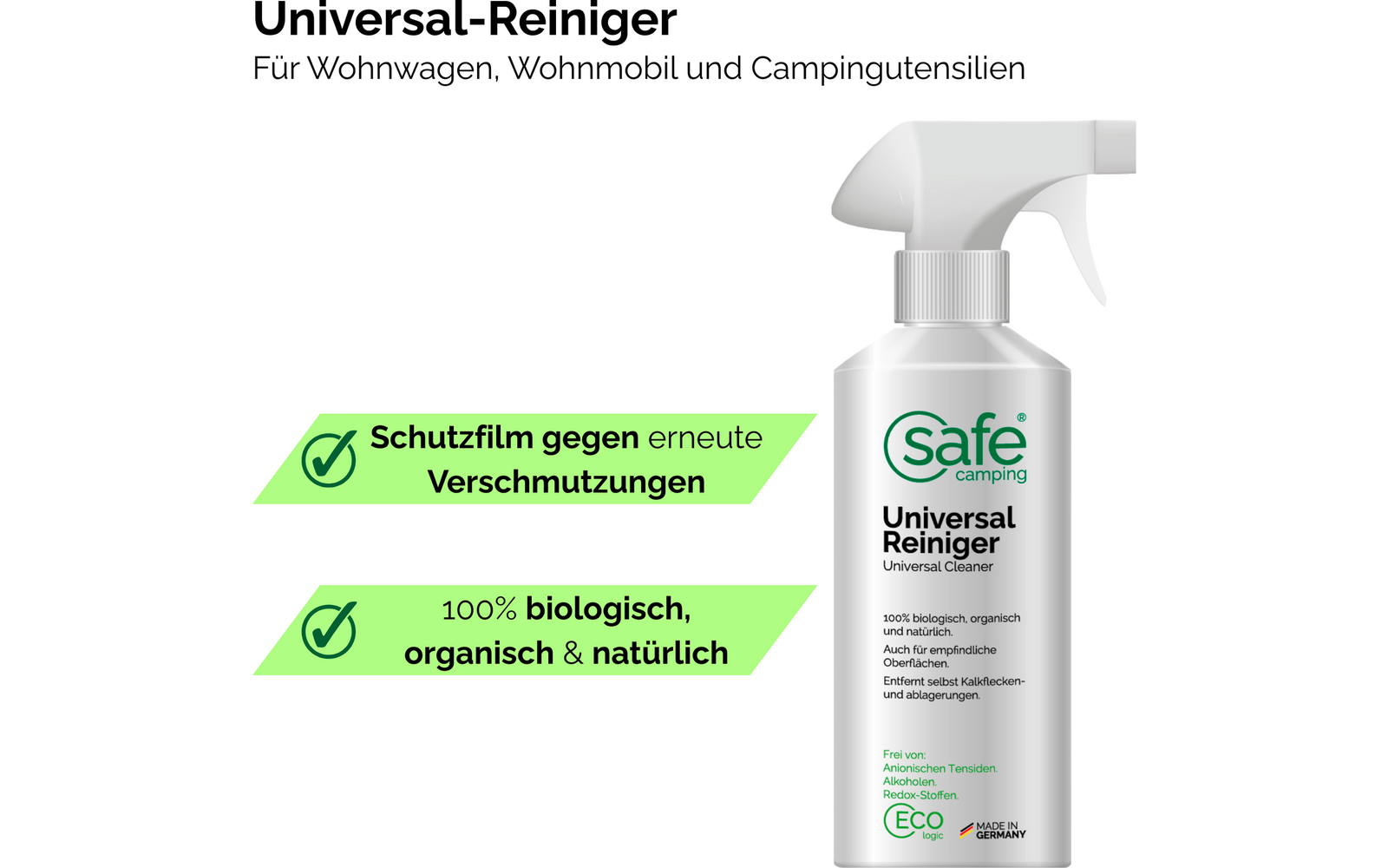 Universalrengøring for campingvogn, bobil og tilbehør 500 ml - SAFE CAMPING montert