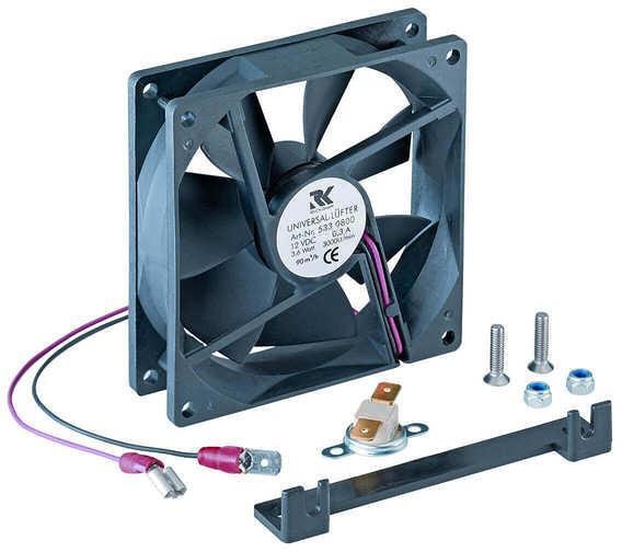 Universalviftesett 12V 2,6W 32 dB med termostat Ø90 mm forfra