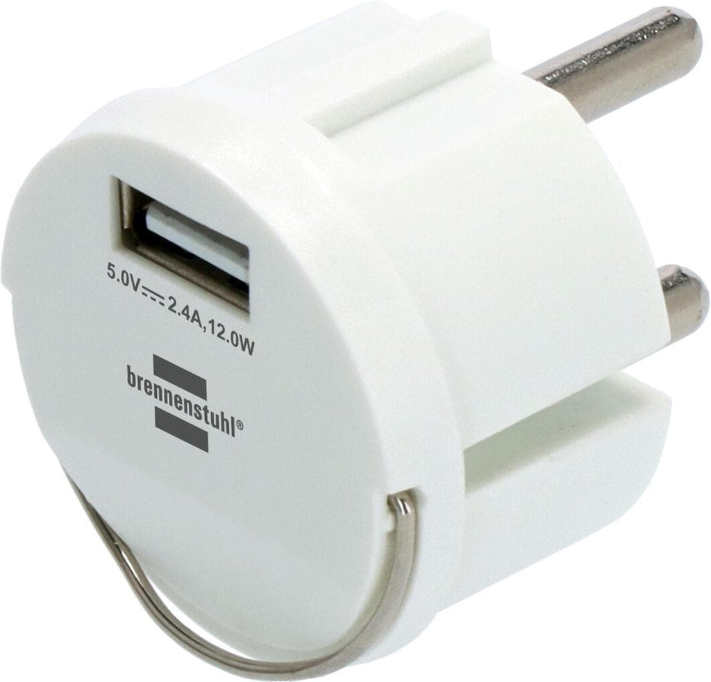 USB-A støpseladapter 12W flatt design, hvit Brennenstuhl forfra