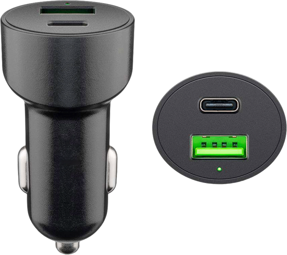 USB billader 48W USB-C PD + QC3.0 dual-port hurtiglader Goobay forfra