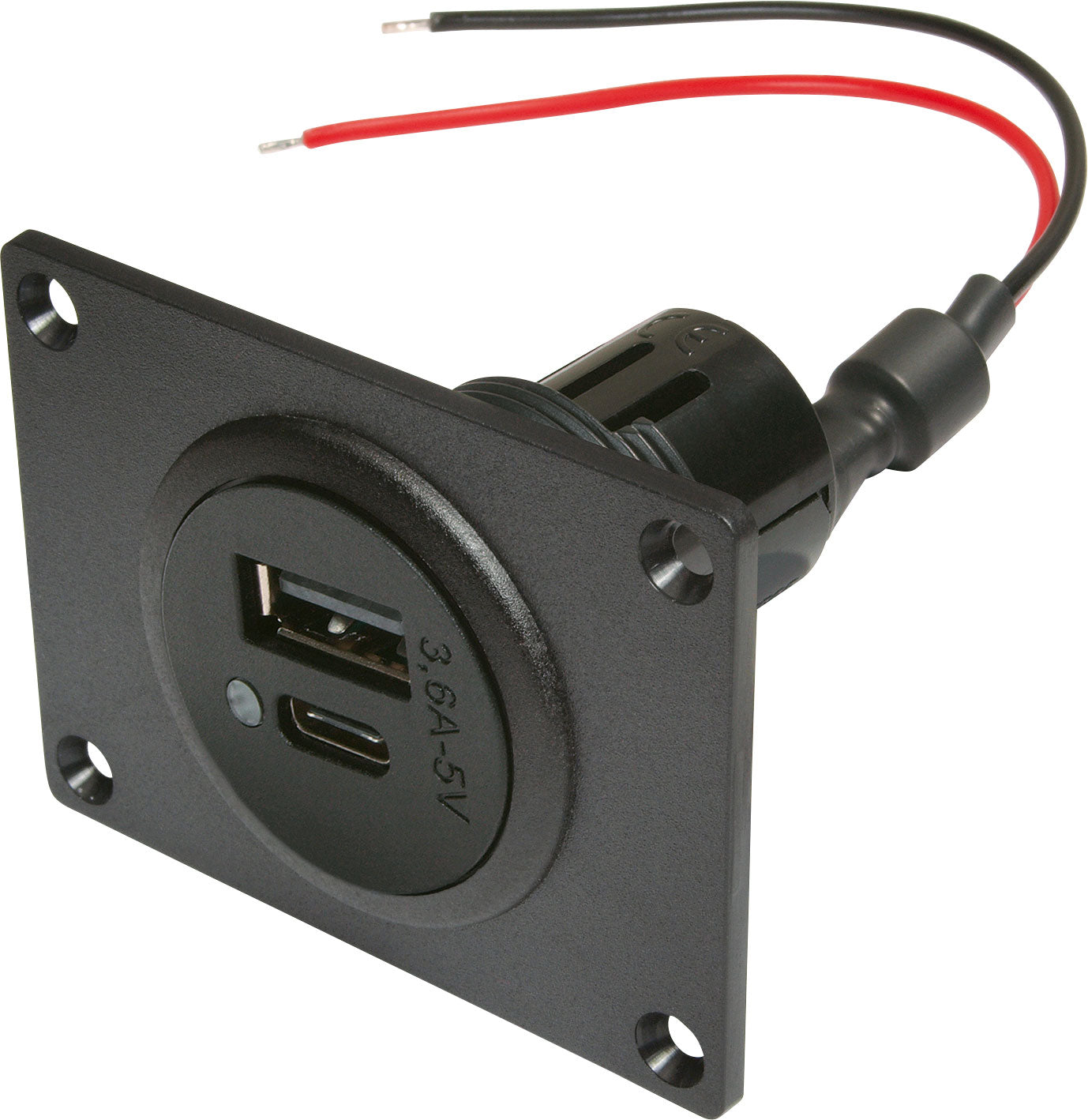 USB-C/A dobbel innbyggingsstikkontakt 12-24 V med monteringsplate - ProCar forfra