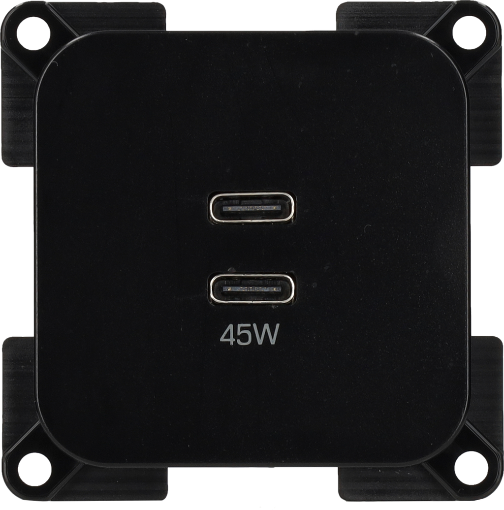 USB-C dobbel ladestikkontakt 45 W med tilkoblingsklemme Haba forfra