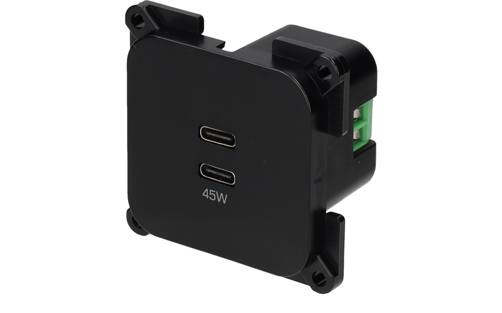 USB-C dobbel ladestikkontakt 45 W med tilkoblingsklemme Haba bakside