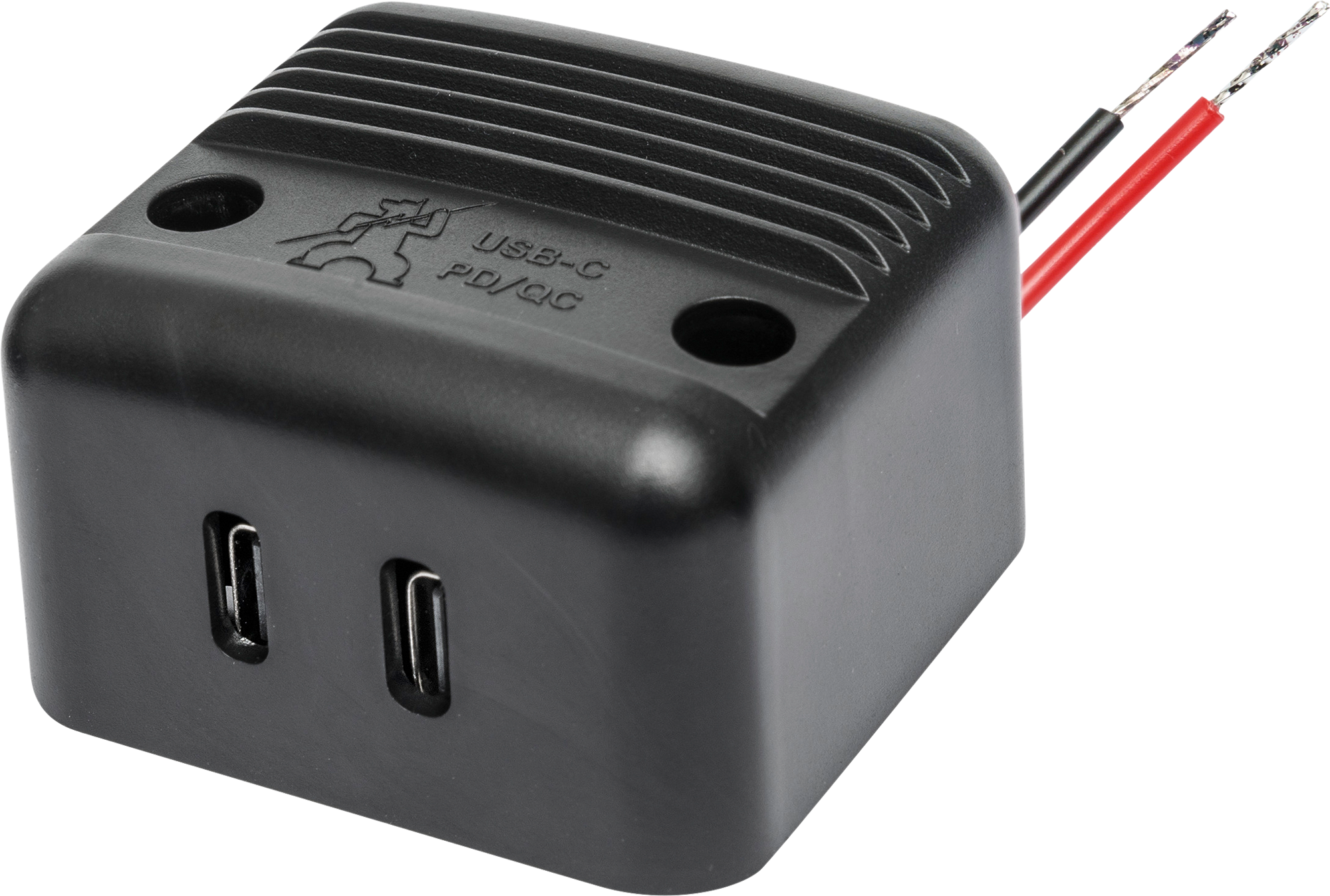 USB-C dobbel stikkontakt 2x30W PD/QC i ABS 12-24V - ProCar forfra
