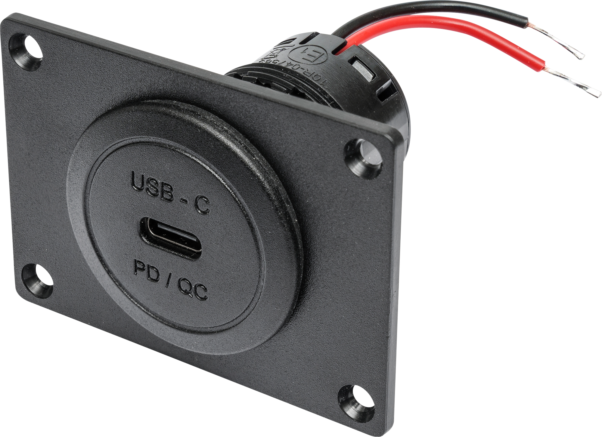 USB-C innbyggingsstikkontakt 60 W med monteringsplate 12/24 V - ProCar foran
