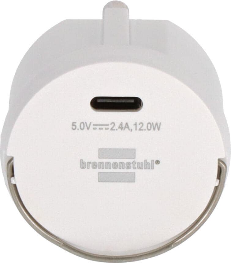 USB-C støpseladapter 2,4A flatt design for camping Brennenstuhl detalj