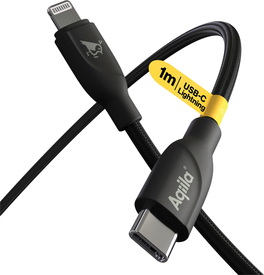 USB-C til Lightning ladekabel 60W silikon svart forfra