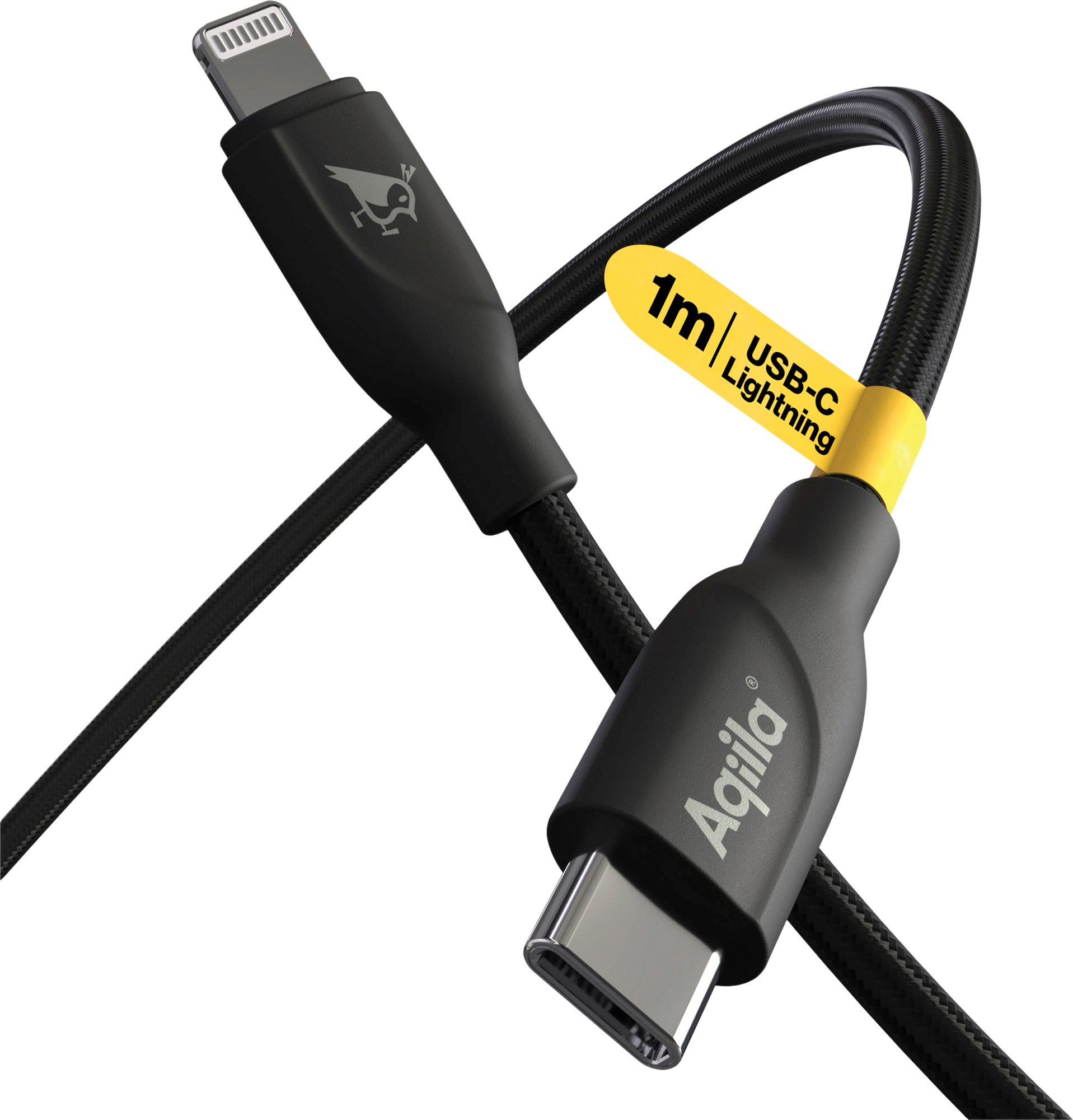 USB-C til Lightning ladekabel 60W silikon svart forfra