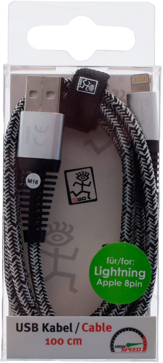 USB-datakabel Apple 8-pin 1m med nylonflettet kabel - 2GO blå