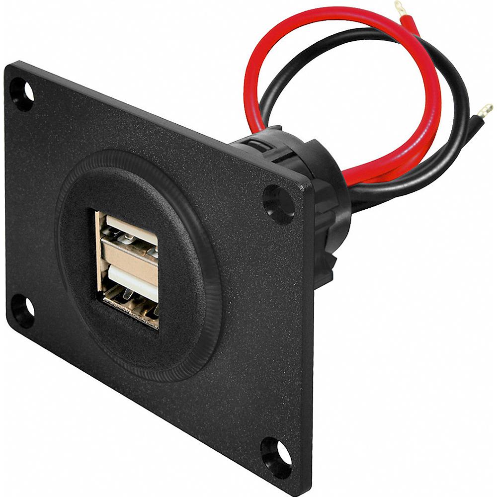 USB innbyggingsstikkontakt 12-24 V dobbel 5000 mA svart - ProCar forfra