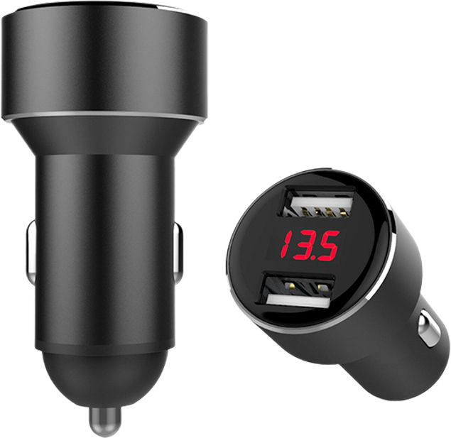 USB ladeadapter med 2 porter og spenningsvisning 12/24V - IWH forfra