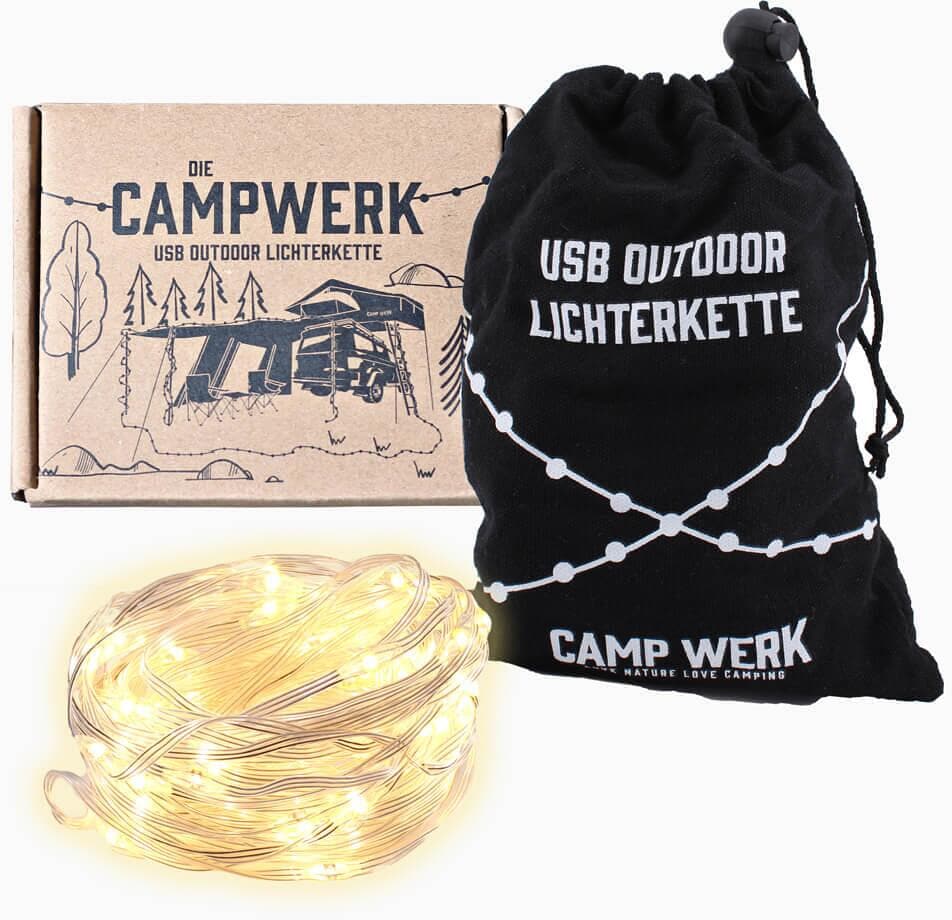 USB-lyslenke 10 m med 100 varmhvite LED-lys CAMPWERK forfra