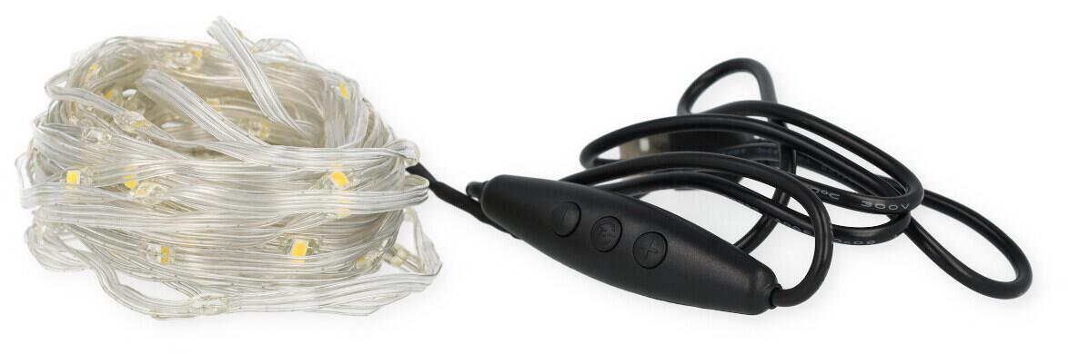 USB-lyslenke 10 m med 100 varmhvite LED-lys CAMPWERK pakket i oppbevaringspose