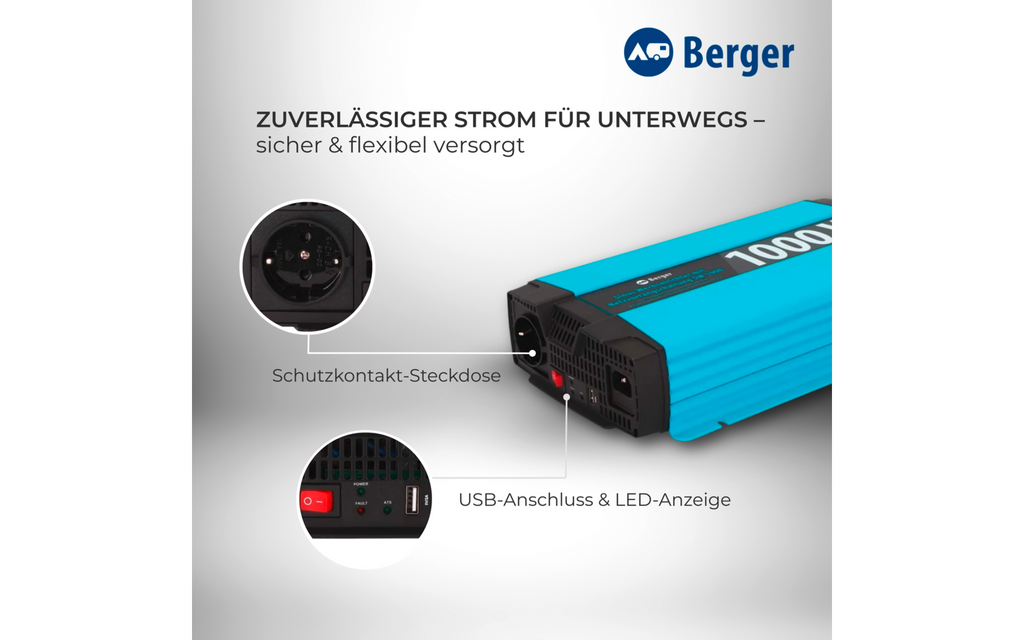 USB-port på Vekselretter SW ren sinus 1000W 12V til 230V