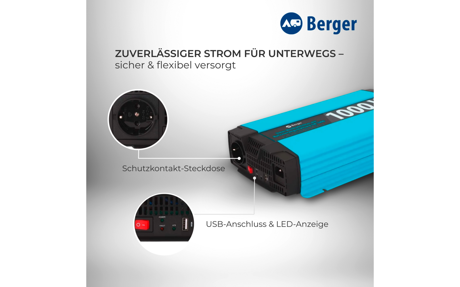USB-port på Vekselretter SW ren sinus 1000W 12V til 230V