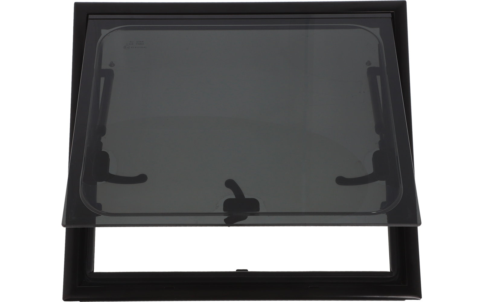 Detalj av aluminiumsramme på utstillingsvindu PeakView med plisségardin 700x500 mm mørkegrå