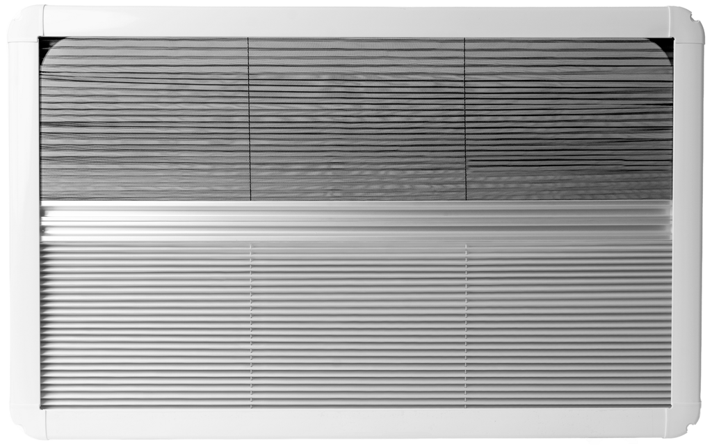 Åpent utstillingsvindu PeakView med plisségardin 700x500 mm mørkegrå med ventilasjon