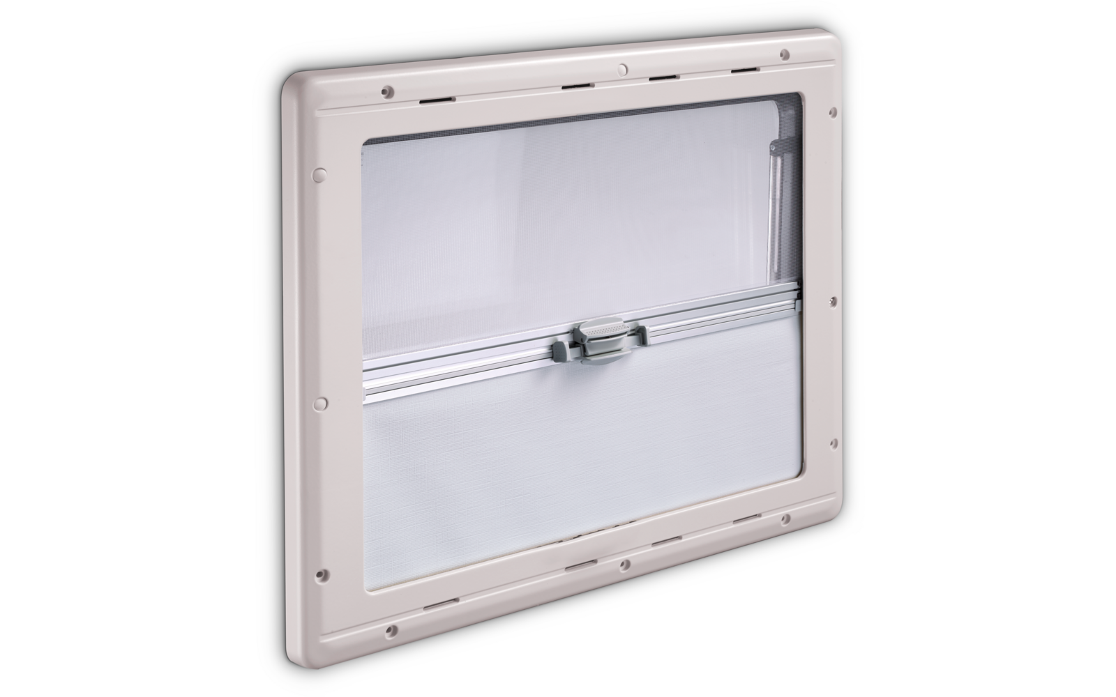 Nærbilde av hengsler på Utsvingbart vindu S4 dobbelt akrylglass 35x50 cm - Dometic