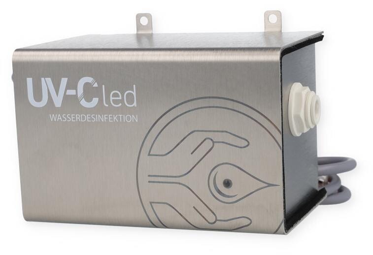 UV-C LED vanndesinfeksjonsenhet 12-18 VDC 0,9 kg forfra WM Aquatec