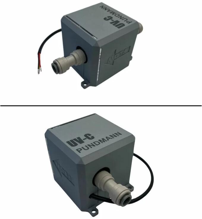 UV-C vanndesinfeksjon fluviSHIELD LED 14W 8 l/min 11-18V DC detalj av koblinger