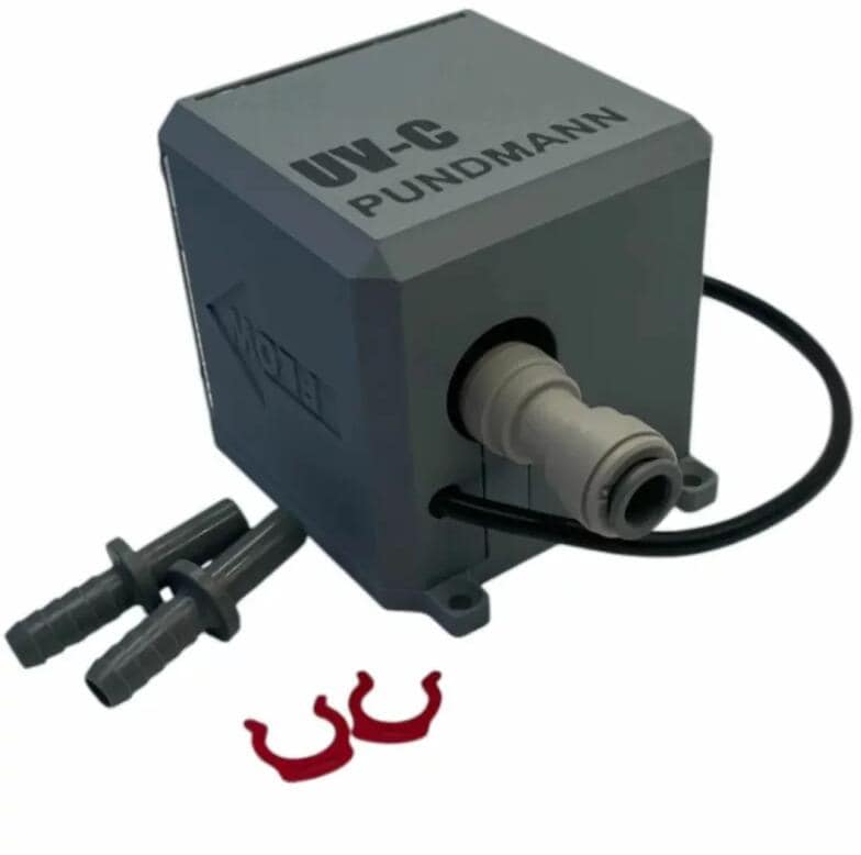 UV-C vanndesinfeksjon fluviSHIELD LED 14W 8 l/min 11-18V DC forfra