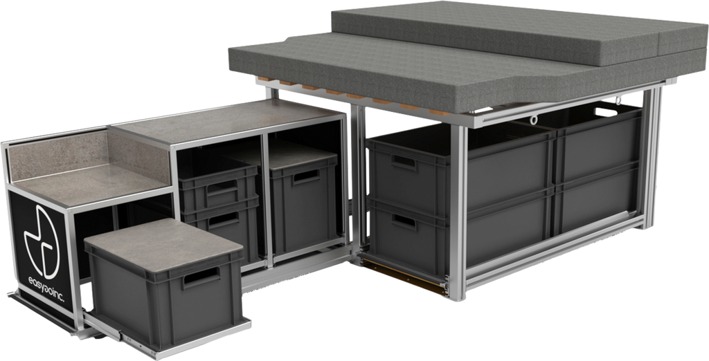 Vanlife-modul SPORT campingboks for VW T4 Transporter forfra