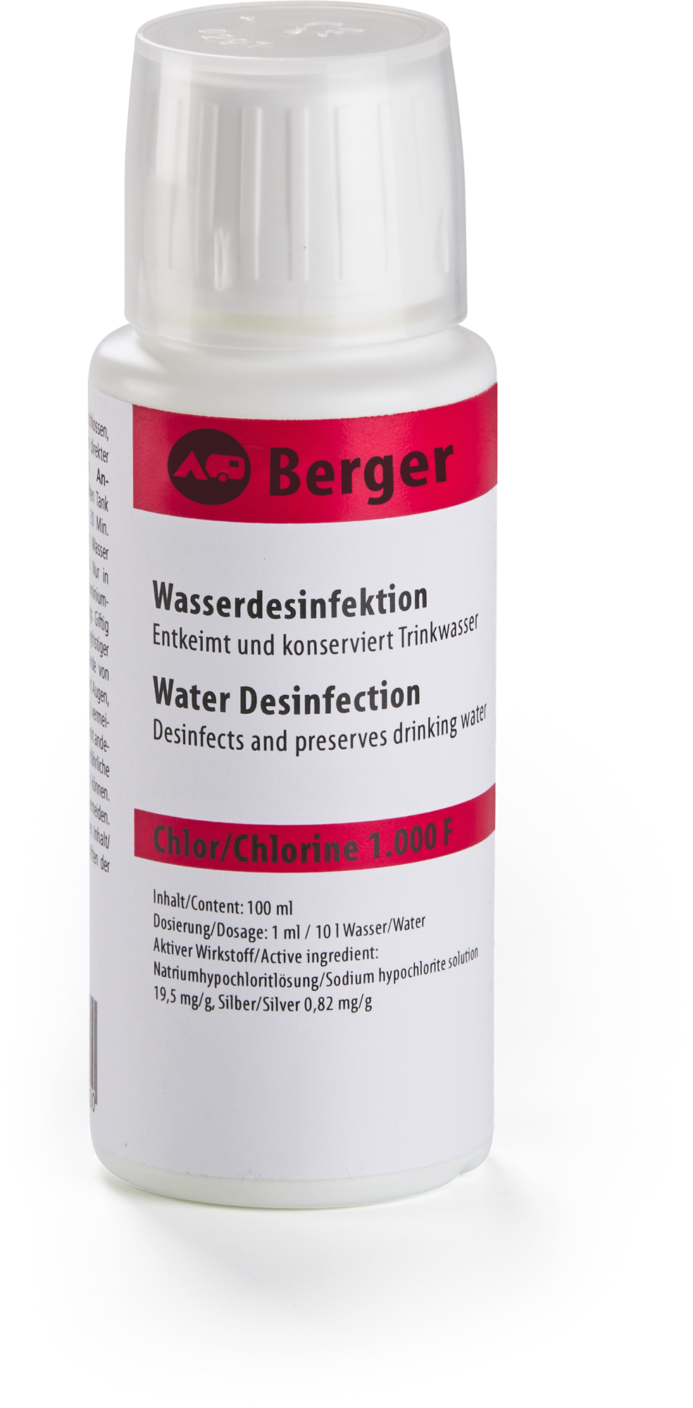Vanndesinfeksjon med klor, væske 100 ml for 1000 l forfra