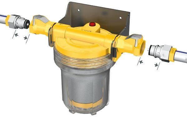 Vannfilter komplett-sett Certec Inline for dykkpumper forfra