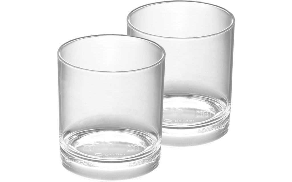 Montert Vannglass i akryl 410 ml bruddsikre 2-pack på campingbord