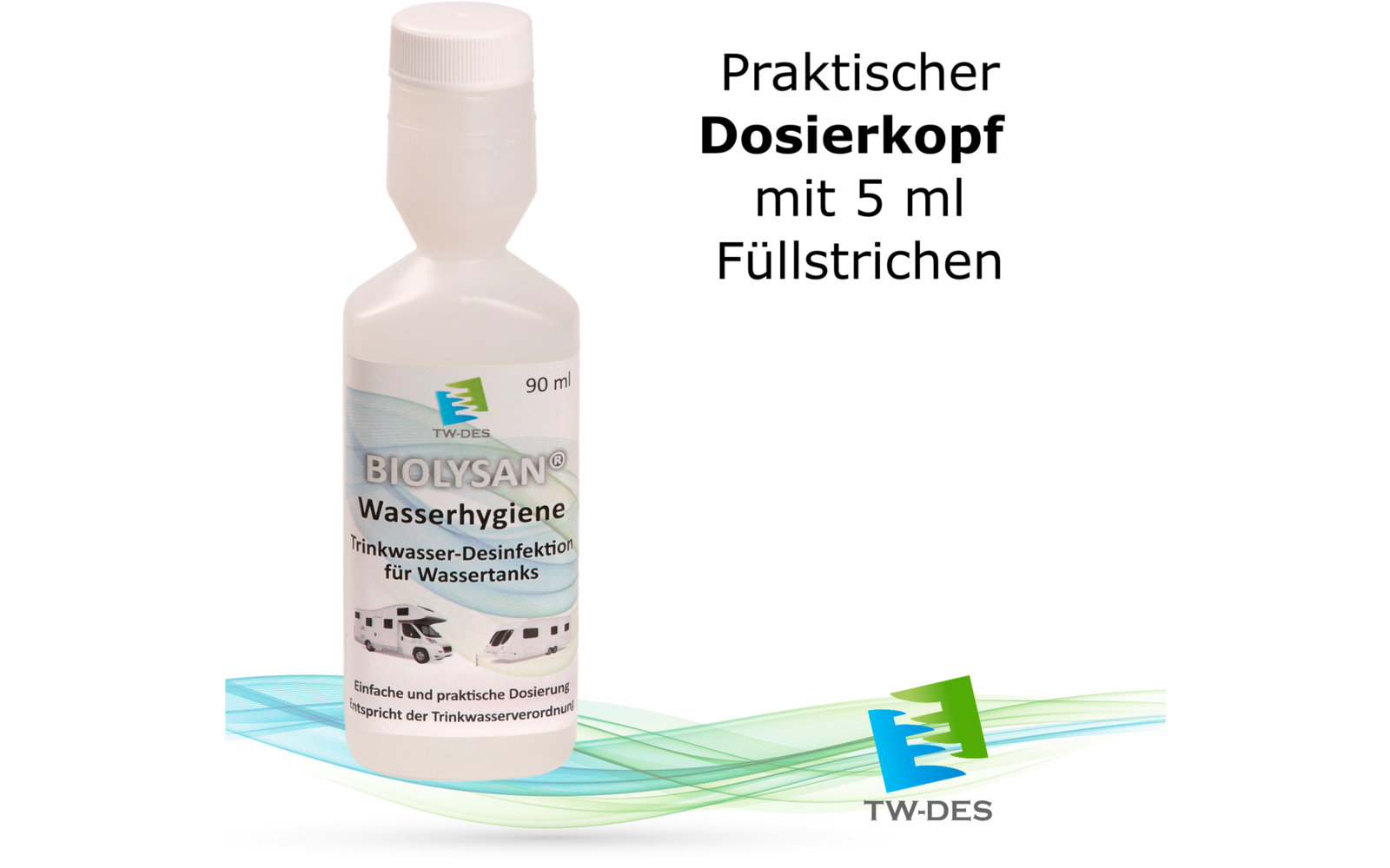 Vannhygiene desinfeksjon 90 ml for 360 l vanntank doseringsflaske