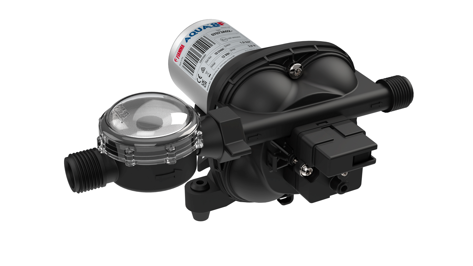 Vannpumpe Aqua 8F 12V 7/10/13 l/min 4 kamre for campingvannsystem