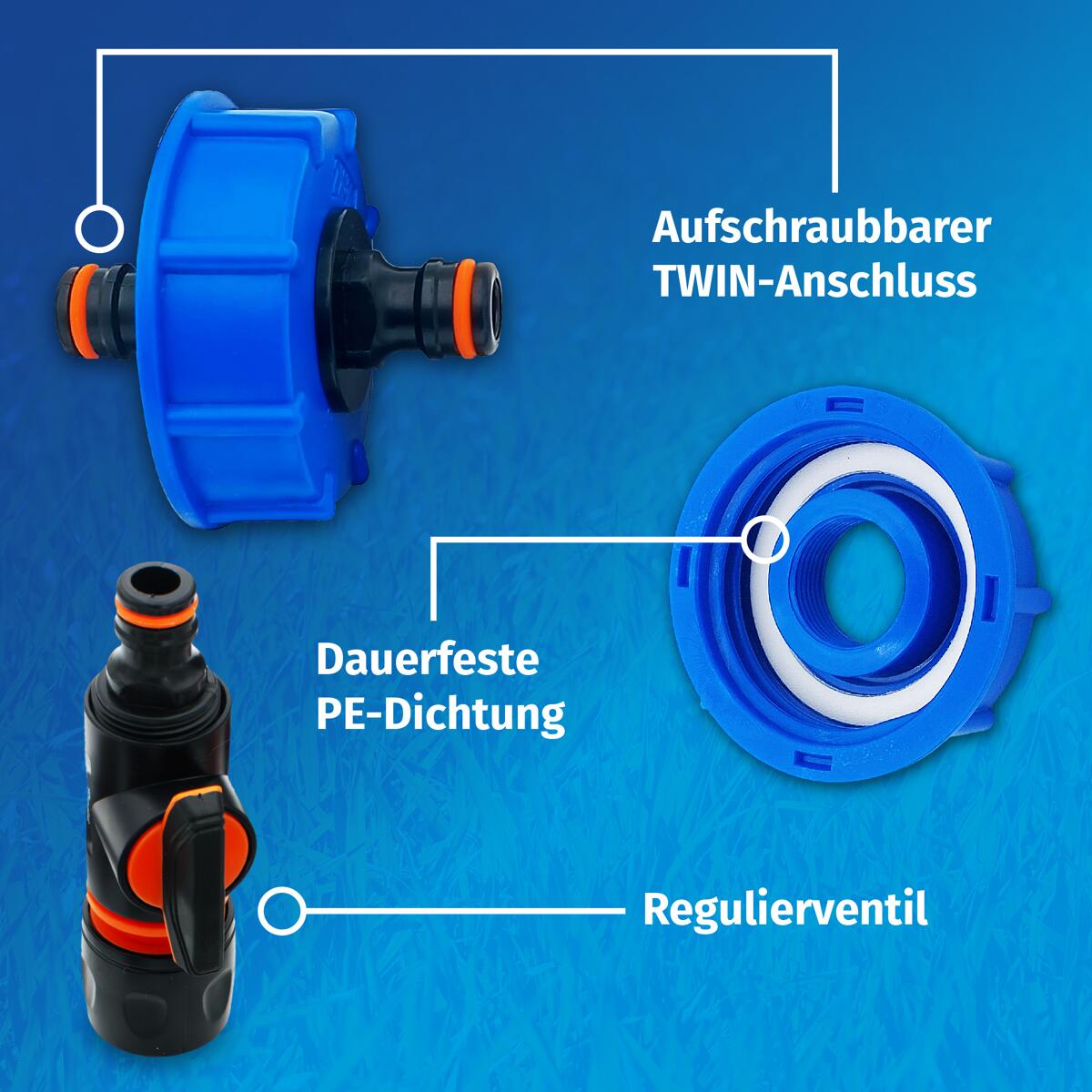 Pakning og tetning på Vanntankadapter WATERTWIN for tanklokk IG60 grovgjenge blå