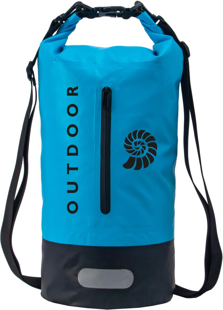 Vanntett pakksekk 20L med ryggsekkseler blå Origin Outdoors forfra