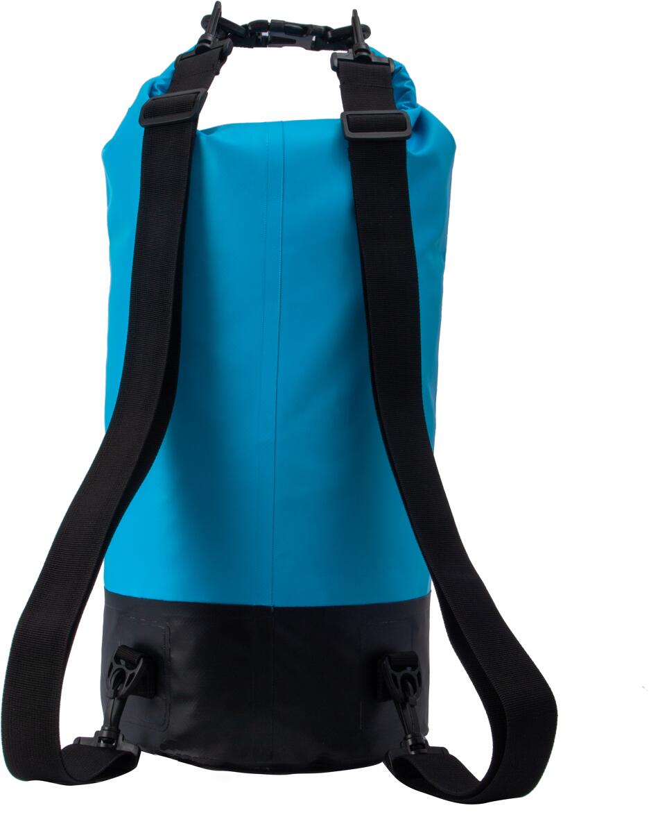 Bakside av vanntett pakksekk 20L med ryggsekkseler blå Origin Outdoors