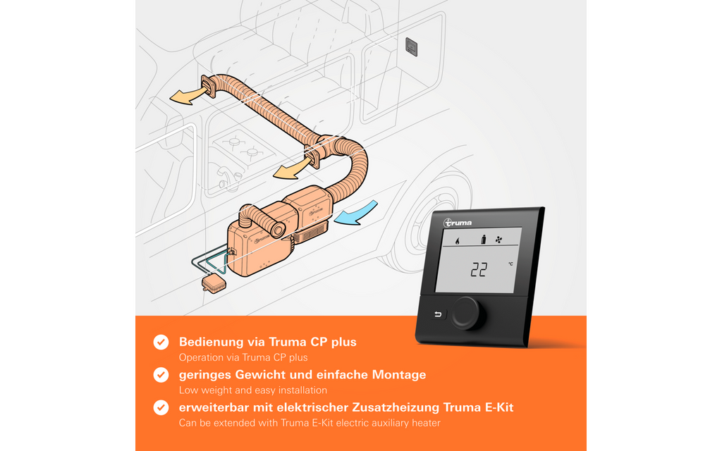 Detalj av CP Plus panel til VarioHeat comfort varmluftssystem