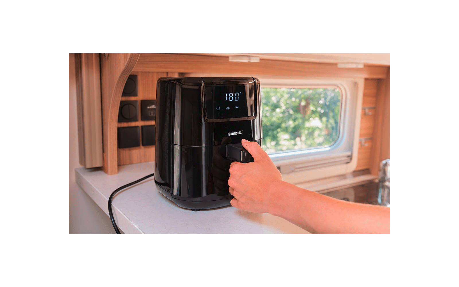 Varmluftfrityrkoker MA-300 900 W kompakt for camping sideprofil