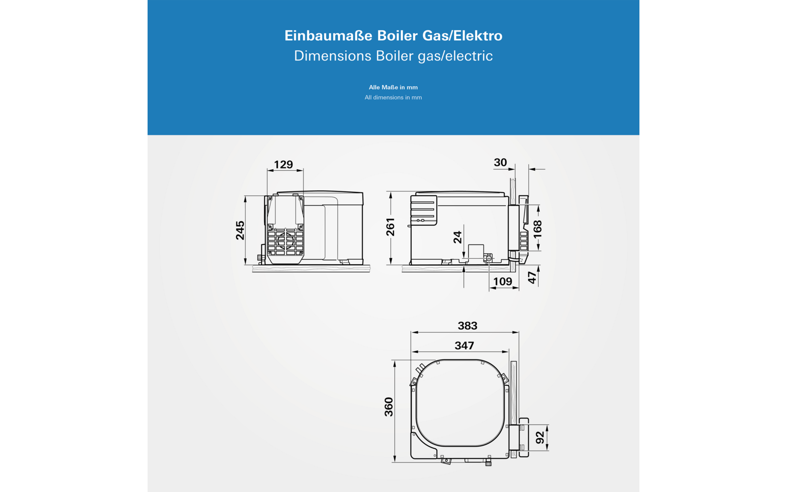 Detaljbilde av Varmtvannsbereder gass/elektrisk 10 l 2,8 bar - Truma