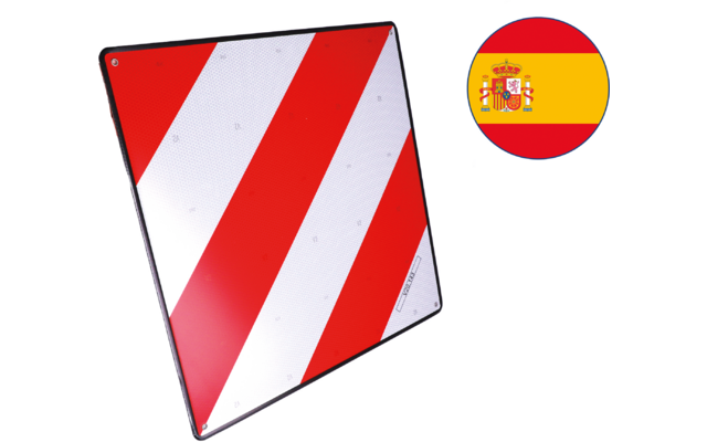 Varselskilt aluminium for Spania 50 x 50 cm bakside