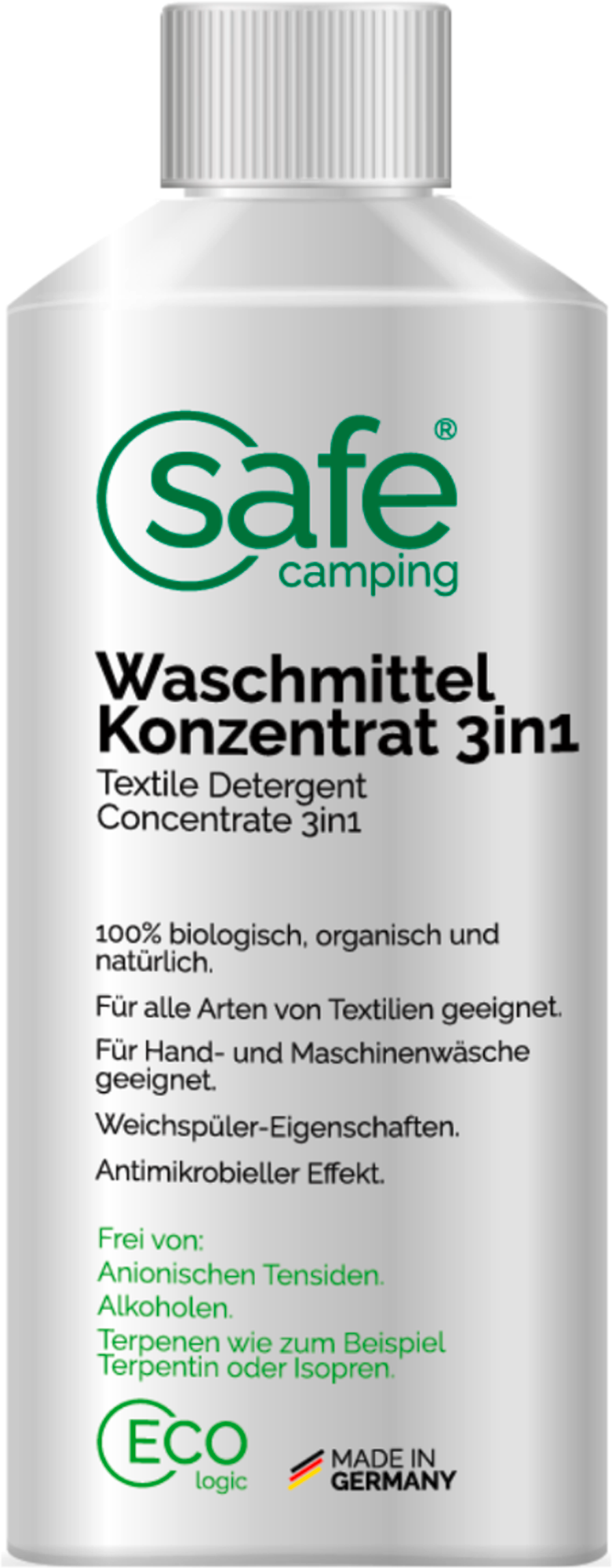 Vaskemiddel konsentrat 3in1 tensid-fritt 500 ml SAFE CAMPING forfra