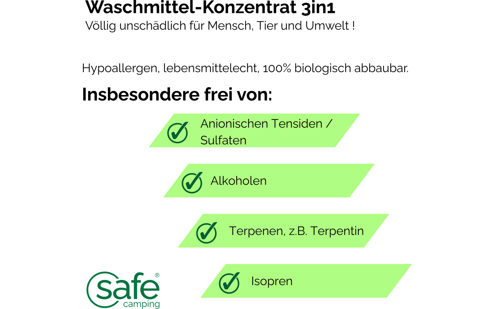 Vaskemiddel konsentrat 3in1 tensid-fritt 500 ml SAFE CAMPING bakside