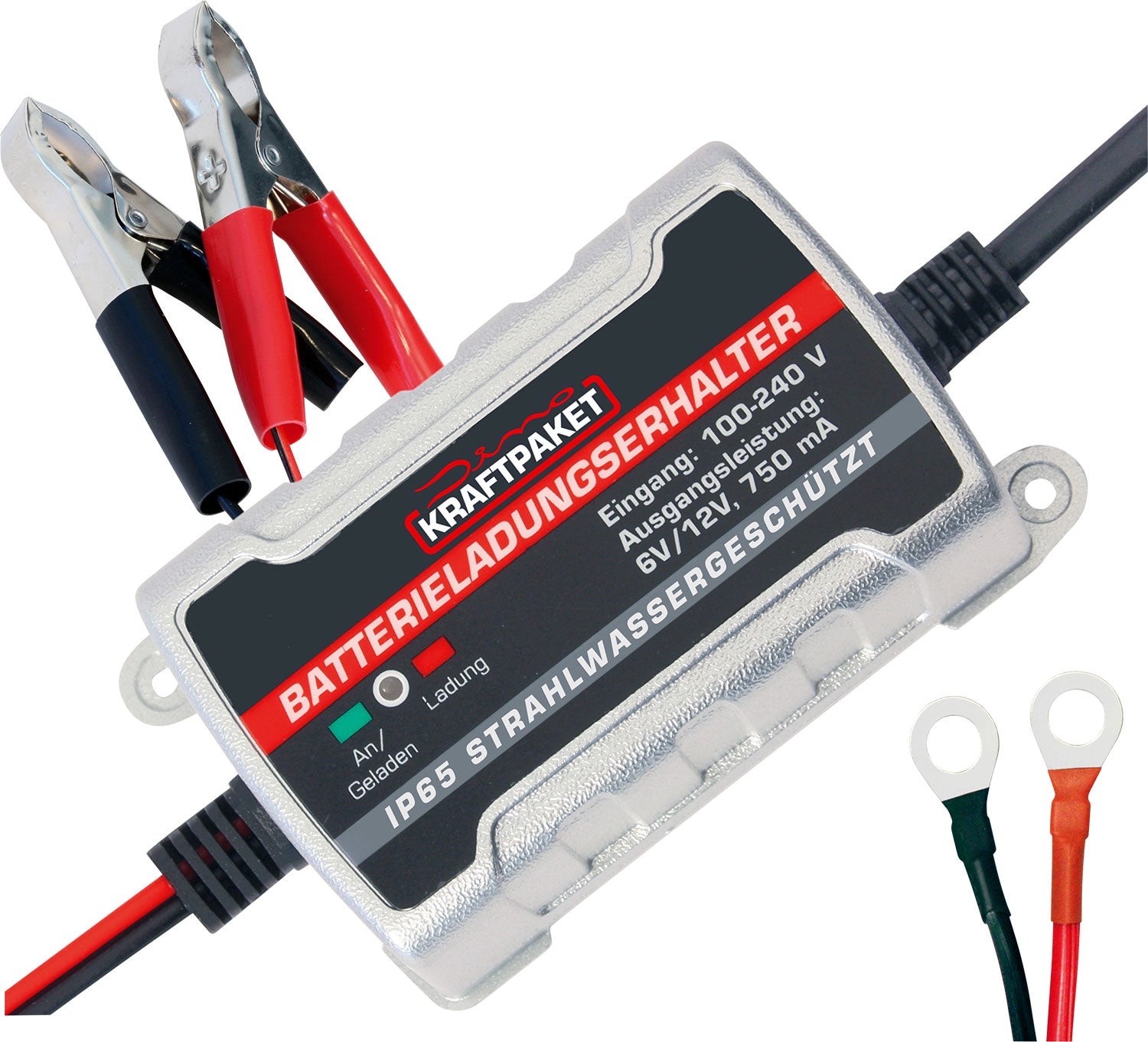 Vedlikeholdslader 6V/12V 750 mA for 2-240 Ah batterier - Dino Kraftpaket forfra