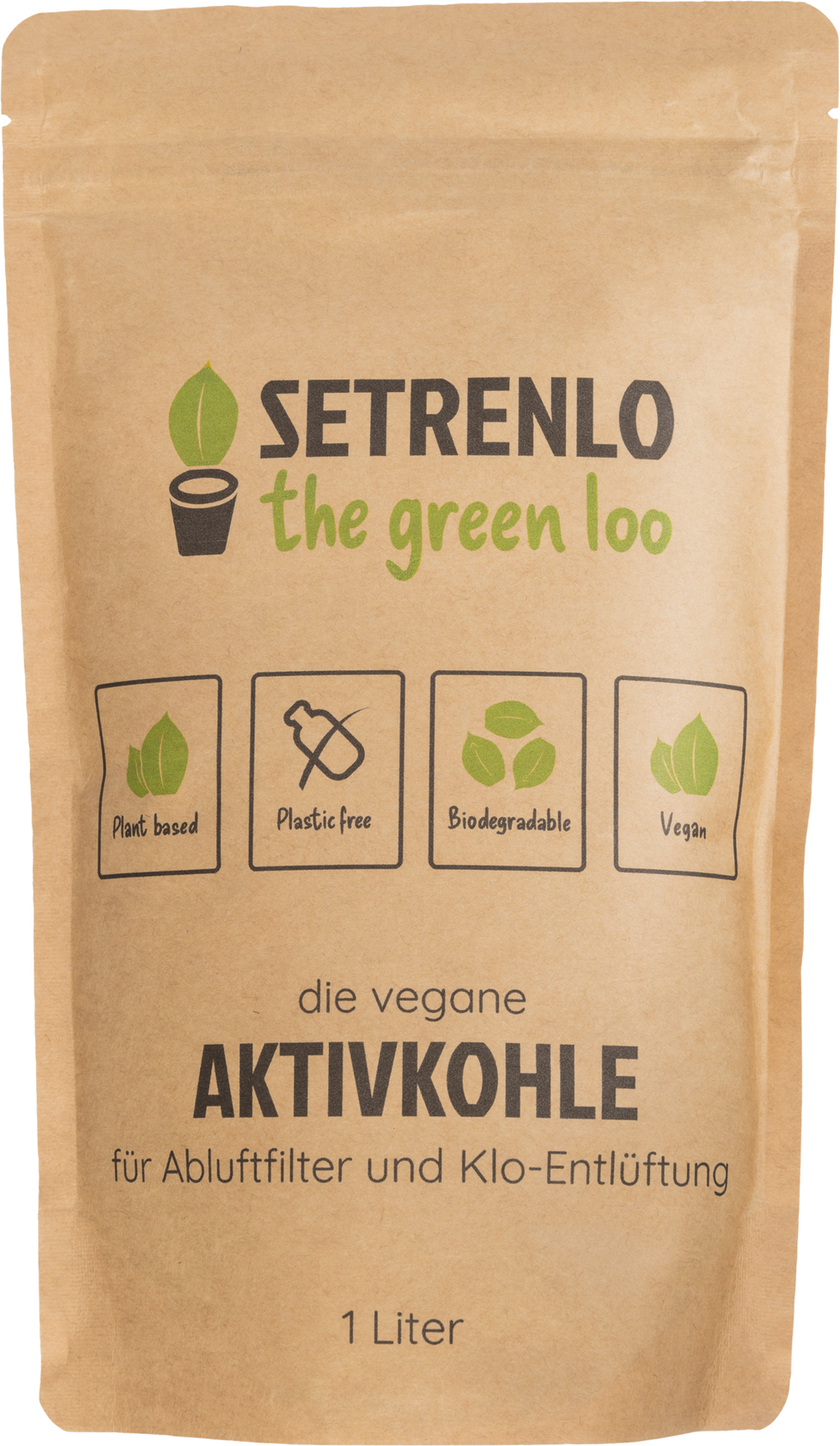 Vegansk aktivkull for avtrekksfilter og toalettventilasjon 1 liter - Setrenlo forfra