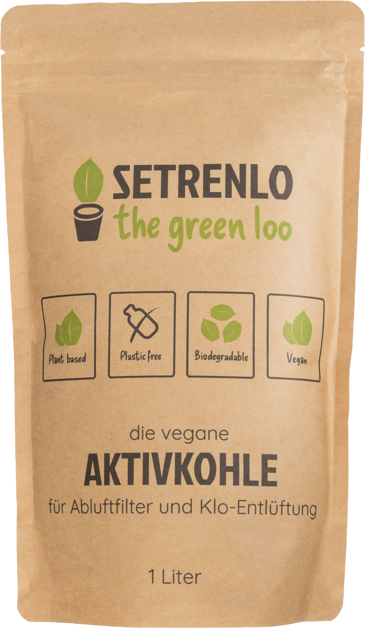 Vegansk aktivkull for avtrekksfilter og toalettventilasjon 1 liter - Setrenlo forfra