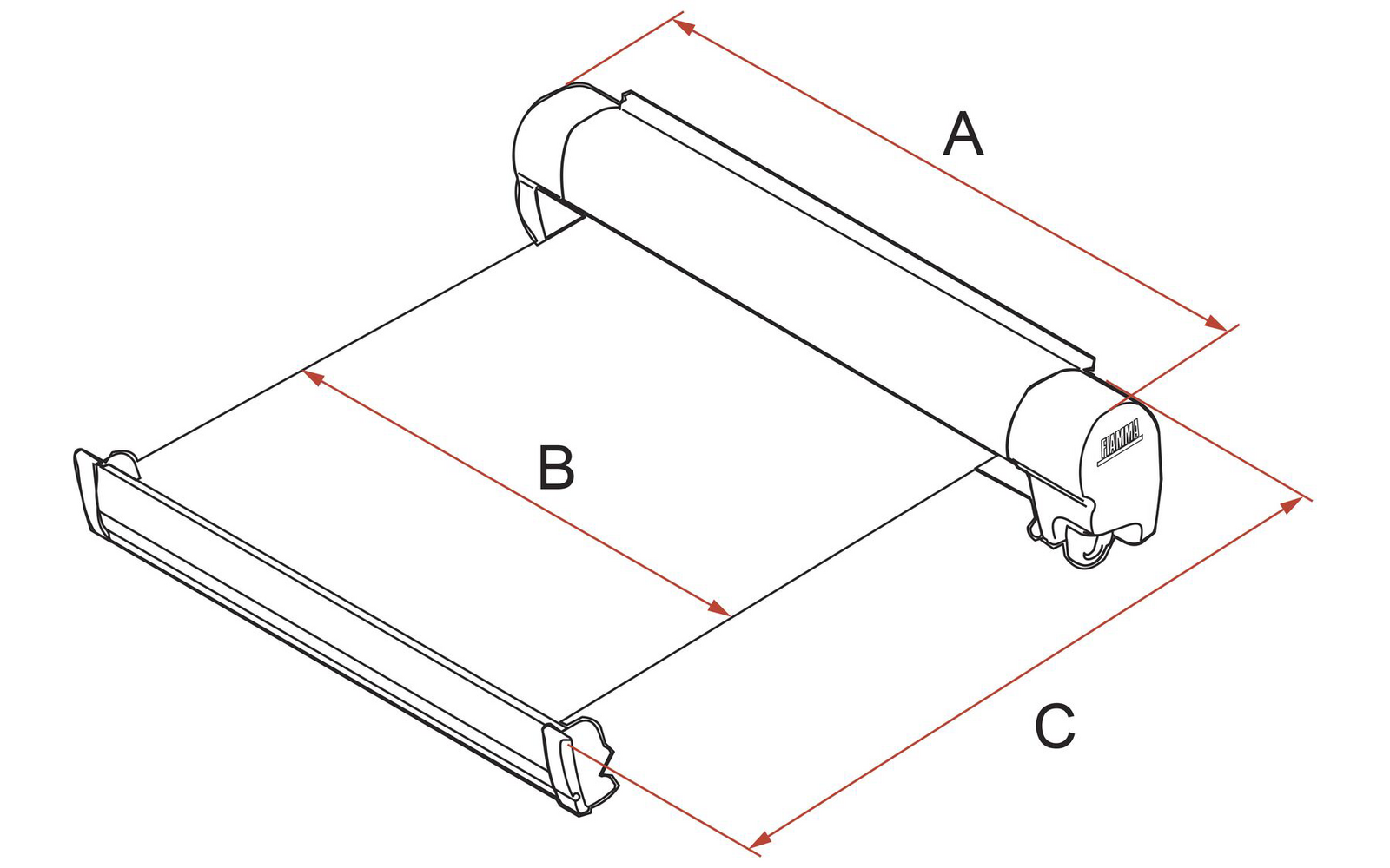 Veggmarkise F45s 300 cm for VW T5/T6 forsterkede armer