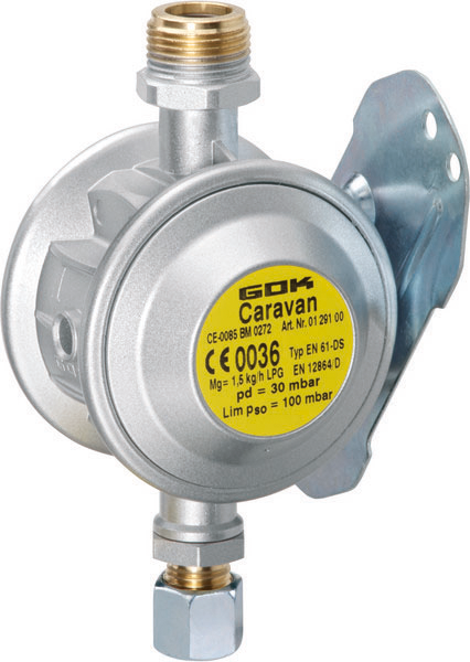 Veggmontert gassregulator 30 mbar 1,5 kg/t 8 mm utgang - GOK forfra