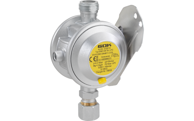 Veggmontert gassregulator 30 mbar 1,5 kg/t 8 mm utgang - GOK bakside