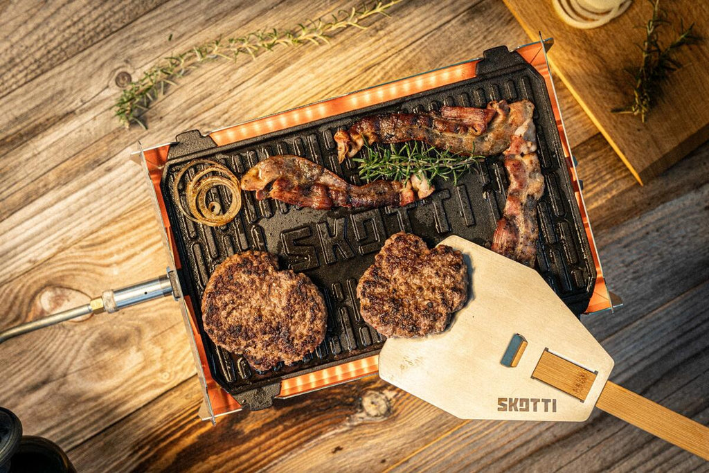 Vendbar grillplate Kast i støpejern 29x18 cm for grill med mat på