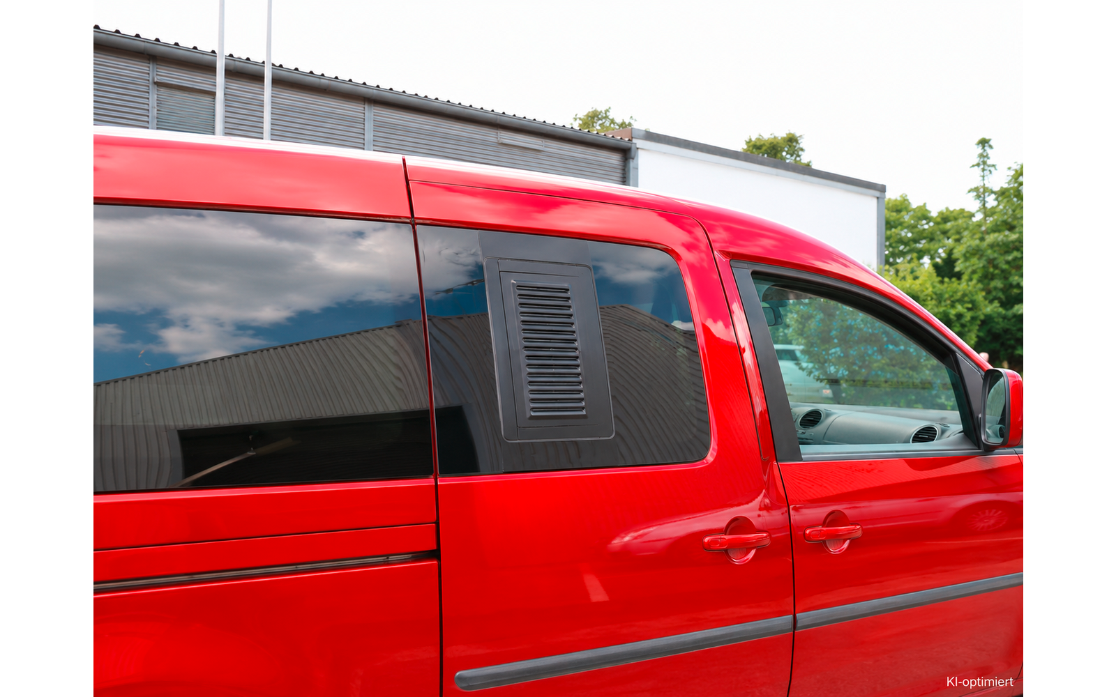 Detalj av ventilasjonsgitter smal for skyvevindu VW T4 1990-2003 aluminium - HKG med myggnett