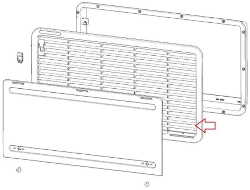 Detalj av ventilasjonsrist LS 300 hvit plast 51,8x27,7 cm