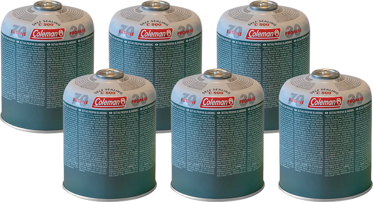 Ventilgasspatron C500 butan/propan 440 g, 6-pakning fra Coleman for campingbruk